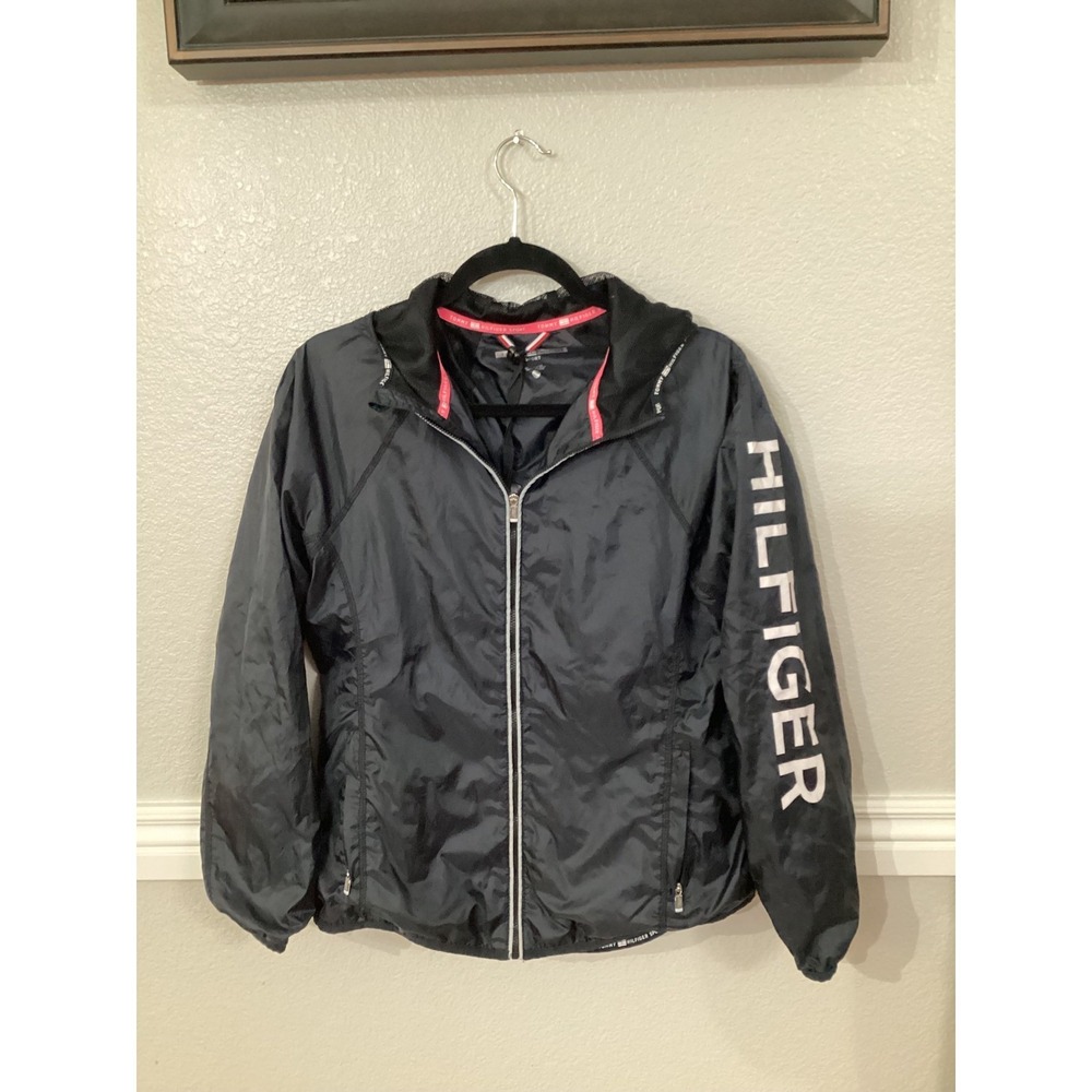 Tommy Hilfiger Sport Windbreaker Jacket Women's Black Full Zip Lightweight‎